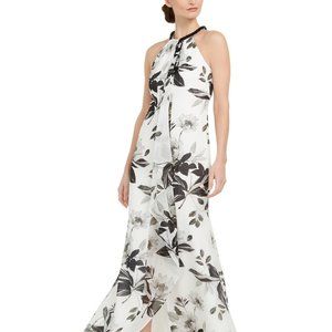 Calvin Klein Floral Draped Halter Gown